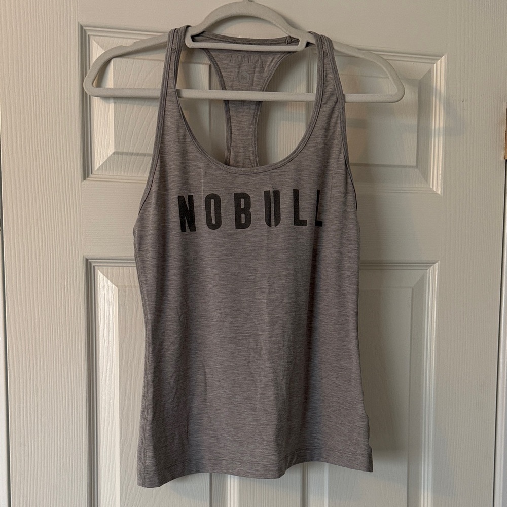 NOBULL Women's Light Gray Racerback Training Tank with Black Logo